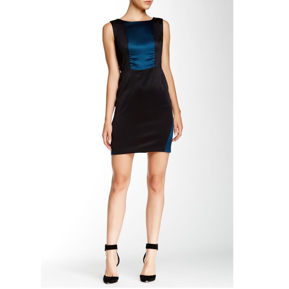 NWT Catherine Malandrino Maya S 6 Silk Mesh Bodycon Sheath Dress Navy Teal Black